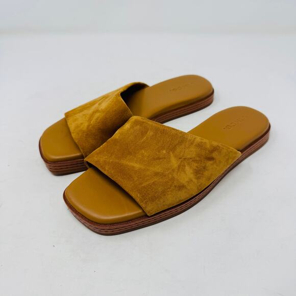 Vince Mustard Suede Platform Slide Sandals Minimalist Modern Summer Shoes Size 6 - Picture 1 of 12